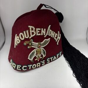 Vintage Colored Jeweled Abouben Adhem Shriners Masonic Fez Hat Directors Staff